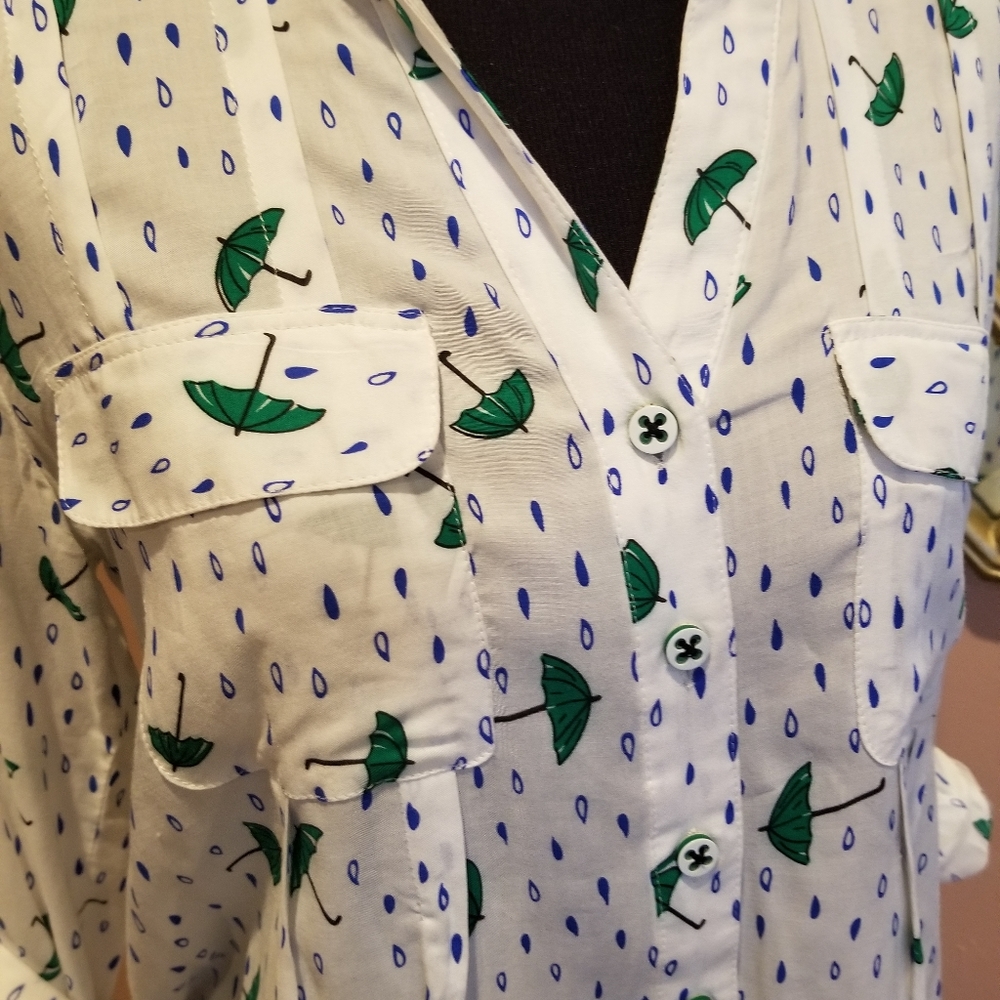 Anthropologie Maeve Long Sleeve Umbrella Raindrop Top - Picture 7 of 13